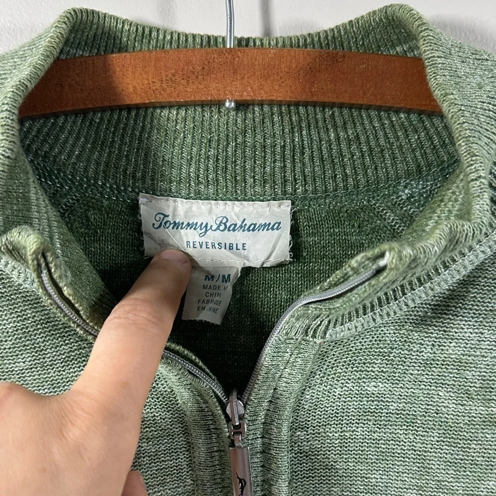 Tommy Bahama Olive Zip-Up Long Sleeve Sweater Size Mens Medium Linen Cotton
